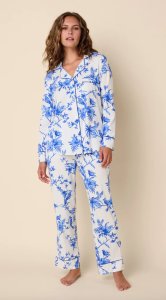 The Cat's Pajamas Women's Bluebird Blossom Pima Knit Cotton Classic Pajama Set