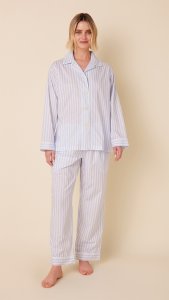The Cat's Pajamas Women's Classic Stripe Luxe Pima Cotton Pajama Set in Blue