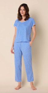 The Cat's Pajamas Women's Confetti Dot Pima Knit Cotton Short Sleeve Simple Set in Provence