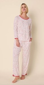 The Cat's Pajamas Women's Confetti Dot Pima Knit Cotton Simple Set in Red