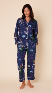 The Cat's Pajamas Women's Deerly Luxe Pima Cotton Classic Pajama Set in Navy