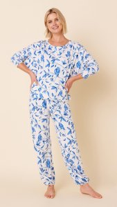The Cat's Pajamas Women's Feathered Friend Pima Knit Cotton Pullover Lounge Set
