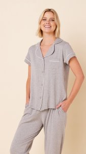 The Cat's Pajamas Women's Heather Grey Pima Knit Cotton Capri Pajama Set