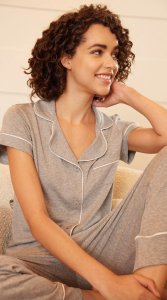 The Cat's Pajamas Women's Heather Grey Pima Knit Cotton Capri Pajama Set