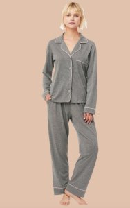 The Cat's Pajamas Women's Heather Grey Pima Knit Cotton Classic Pajama Set