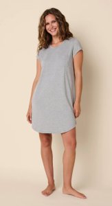 The Cat's Pajamas Women's Heather Grey Pima Knit Short Sleeve Cotton Sleepshirt