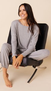 The Cat's Pajamas Women's Heather Grey Pima Knit Cotton Pullover Lounge Set