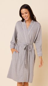 The Cat's Pajamas Women's Heather Grey Pima Knit Cotton Kimono Robe