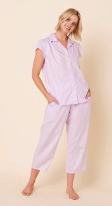 The Cat's Pajamas Women's Classic Gingham Luxe Pima Cotton Capri Pajama Set in Lavender