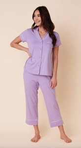 The Cat's Pajamas Women's Lilac Pima Knit Cotton Capri Pajama Set