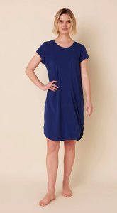 The Cat's Pajamas Women's Marine Blue Pima Knit Short Sleeve Cotton Sleepshirt