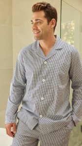 The Cat's Pajamas Men's White East Side Luxe Pima Cotton Classic Pajama Set
