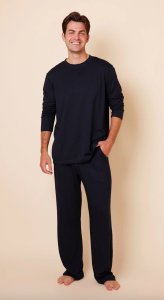 The Cat's Pajamas Men's Classic Pima Knit Cotton Pullover Lounge Set in Midnight