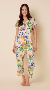 The Cat's Pajamas Women's Moroccan Magic Pima Knit Cotton Capri Pajama Set