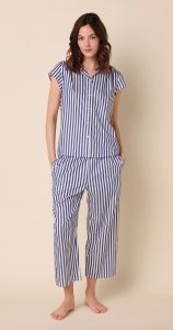 The Cat's Pajamas Women's Classic Stripe Luxe Pima Cotton Capri Pajama Set in Navy