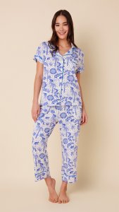 The Cat's Pajamas Women's Palmera Pima Knit Cotton Capri Pajama Set