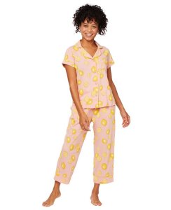 The Cat's Pajamas Women's Pink Lemonade Pima Knit Cotton Capri Pajama Set