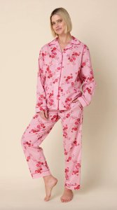 The Cat's Pajamas Women's Pink Roses Voile Cotton Classic Pajama Set