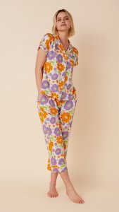 The Cat's Pajamas Women's Popping Pansies Pima Knit Cotton Capri Pajama Set