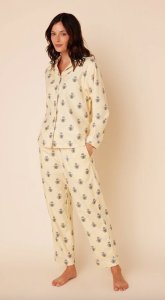 The Cat's Pajamas Women's Queen Bee Flannel Classic Pajama Set in Honey
