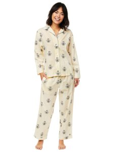 The Cat's Pajamas Women's Queen Bee Luxe Pima Cotton Classic Pajama Set in Honey