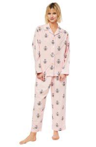 The Cat's Pajamas Women's Queen Bee Luxe Pima Cotton Classic Pajama Set in Pink
