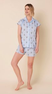 The Cat's Pajamas Women's Queen Bee Luxe Pima Short Sleeve Cotton Short Set in Blue