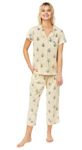 The Cat's Pajamas Women's Queen Bee Pima Knit Cotton Capri Pajama Set in Honey