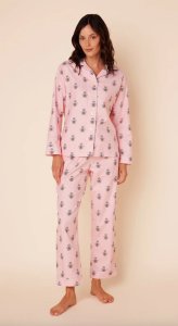 The Cat's Pajamas Women's Queen Bee Flannel Classic Pajama Set in Pink