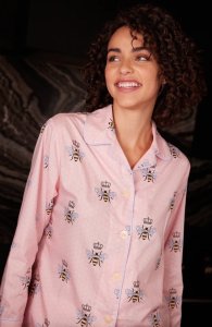 The Cat's Pajamas Women's Queen Bee Luxe Pima Cotton Classic Pajama Set in Pink