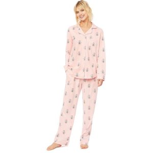 The Cat's Pajamas Women's Queen Bee Pima Knit Cotton Classic Pajama Set in Pink