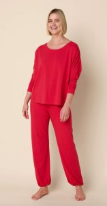 The Cat's Pajamas Women's Pima Knit Cotton Pullover Lounge Set in Red
