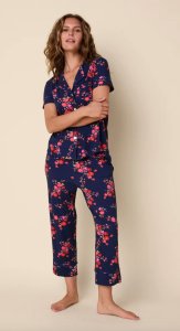 The Cat's Pajamas Women's Roses Pima Knit Cotton Capri Pajama Set