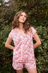 The Cat's Pajamas Women's Petite Rosette Voile Cotton Short Sleeve Short Set