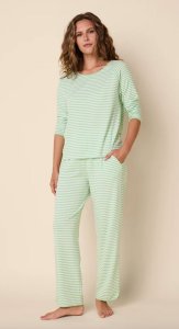 The Cat's Pajamas Women's Essential Stripe Pima Knit Simple Stripe in Pistachio