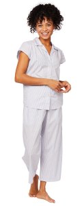 The Cat's Pajamas Women's Simple Stripe Luxe Pima Cotton Capri Pajama Set in Blue
