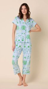 The Cat's Pajamas Women's Tropicana Palm Pima Knit Cotton Capri Pajama Set