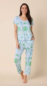 The Cat's Pajamas Women's Tropicana Palm Pima Knit Short Sleeved Simple Pajama Set