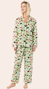 The Cat's Pajamas Women's Wasabi Sushi Flannel Classic Pajama Set in Green
