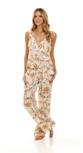The Lazy Poet Women's Amelie Jungle Lush Linen Pajama Lounge Set in Peach