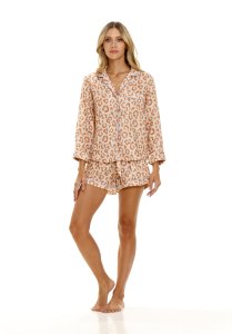 The Lazy Poet Women's Vera Panther Pink Linen Long Sleeve Shorts Set