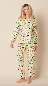 The Cat's Pajamas Women's Wasabi Sushi Flannel Classic Pajama Set in Green