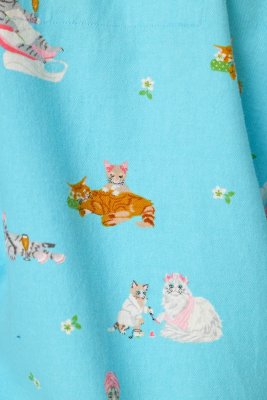 PJ Salvage Pampered Cat Classic Flannel Pajama Set in Blue Elixir