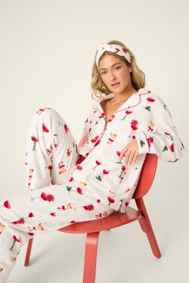 PJ Salvage Let's Get Toasty Classic Flannel Pajama Set in Ivory