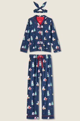 PJ Salvage Bearly Awake Classic Flannel Pajama Set in Navy
