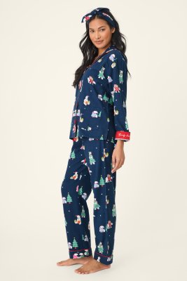 PJ Salvage Bearly Awake Classic Flannel Pajama Set in Navy