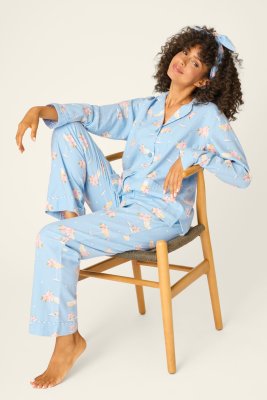 PJ Salvage Fizz The Season Classic Flannel Pajama Set in Light Sky Blue