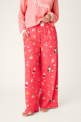 PJ Salvage Dogs Who Brunch Flannel Pajama Pant in Dark Coral