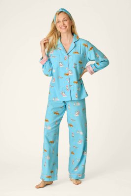PJ Salvage Pampered Cat Classic Flannel Pajama Set in Blue Elixir