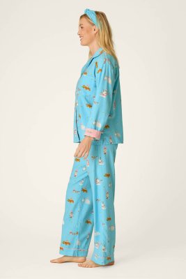 PJ Salvage Pampered Cat Classic Flannel Pajama Set in Blue Elixir